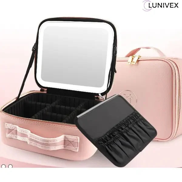 Organizador de maquillaje portátil con espejo LED Almacen